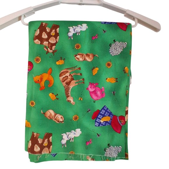 Suzie Q Down on the Farm fabric 44x93" animals girl green - Picture 1 of 3
